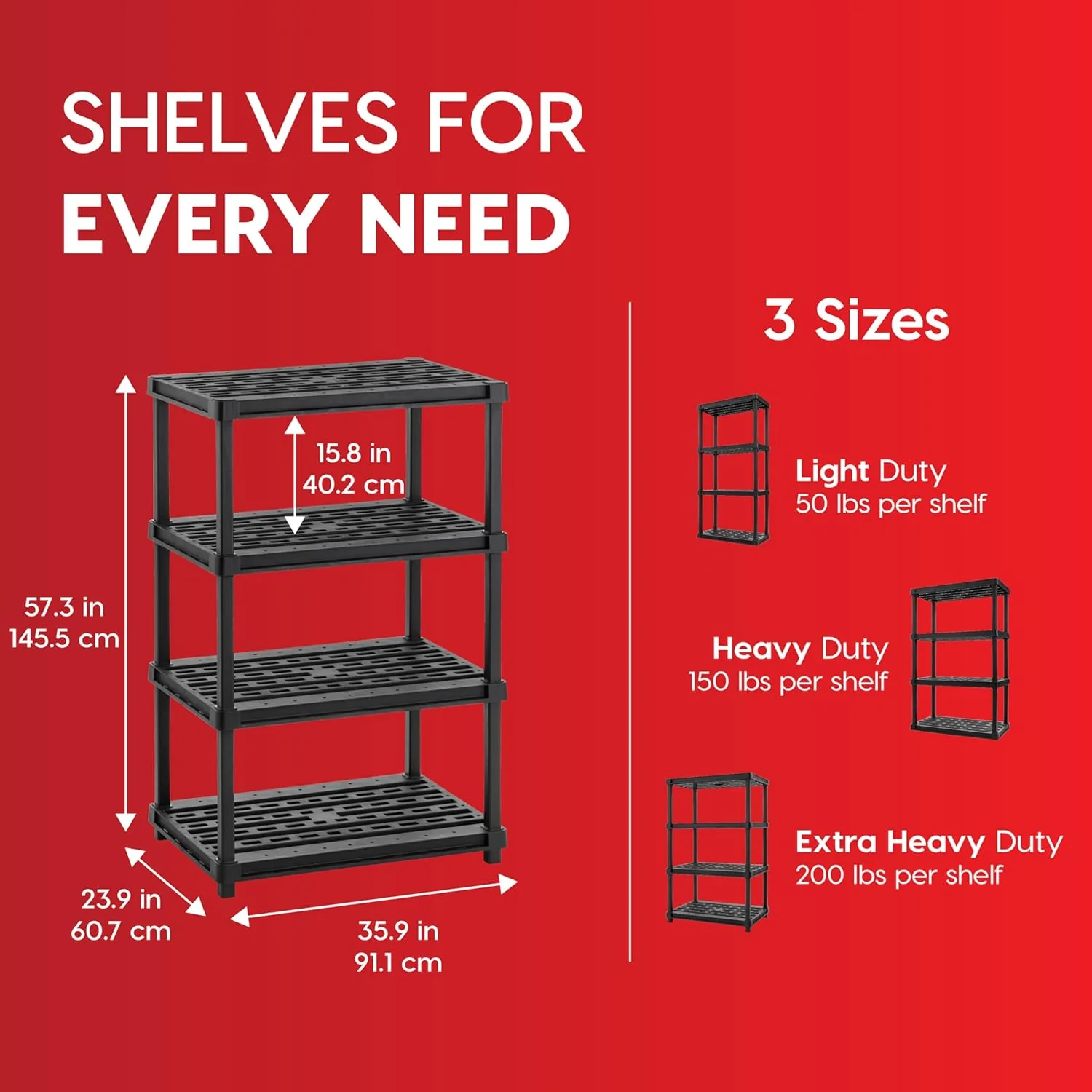 Extra Heavy Duty Deep Plastic Storage Shelves - Black - Image 3