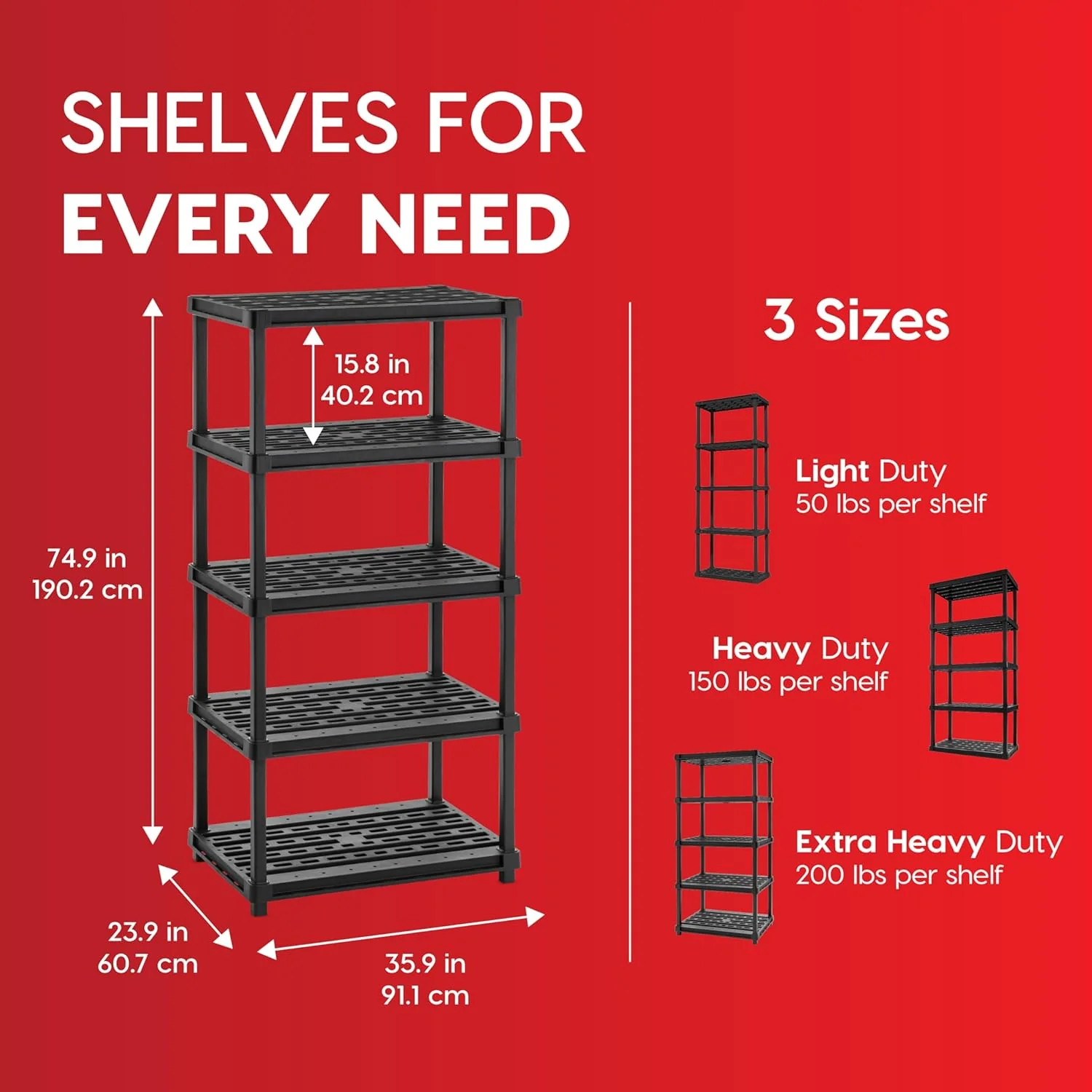 Extra Heavy Duty Deep Plastic Storage Shelves - Black - Image 4