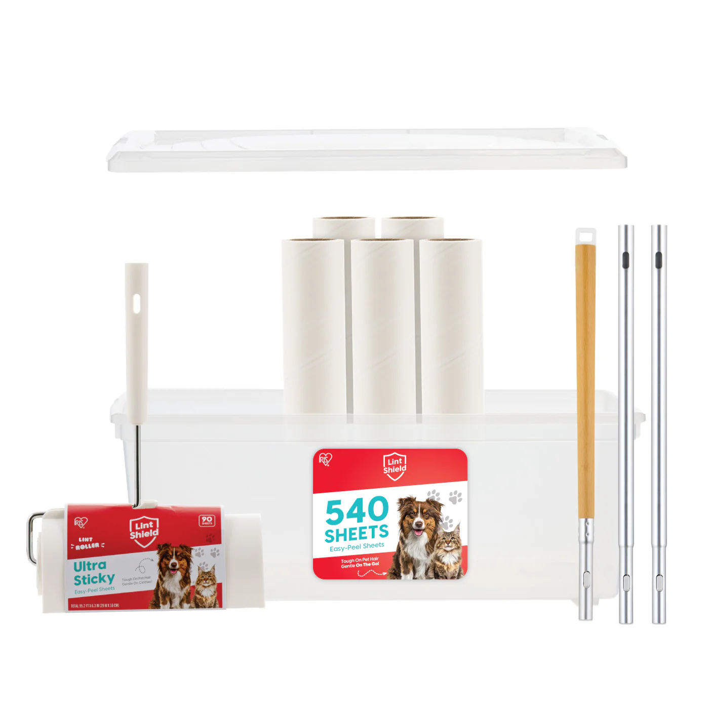 Extra Sticky Large Lint Roller Floor Pack Comes With Storage Box, Refills, and Adjustable Wand