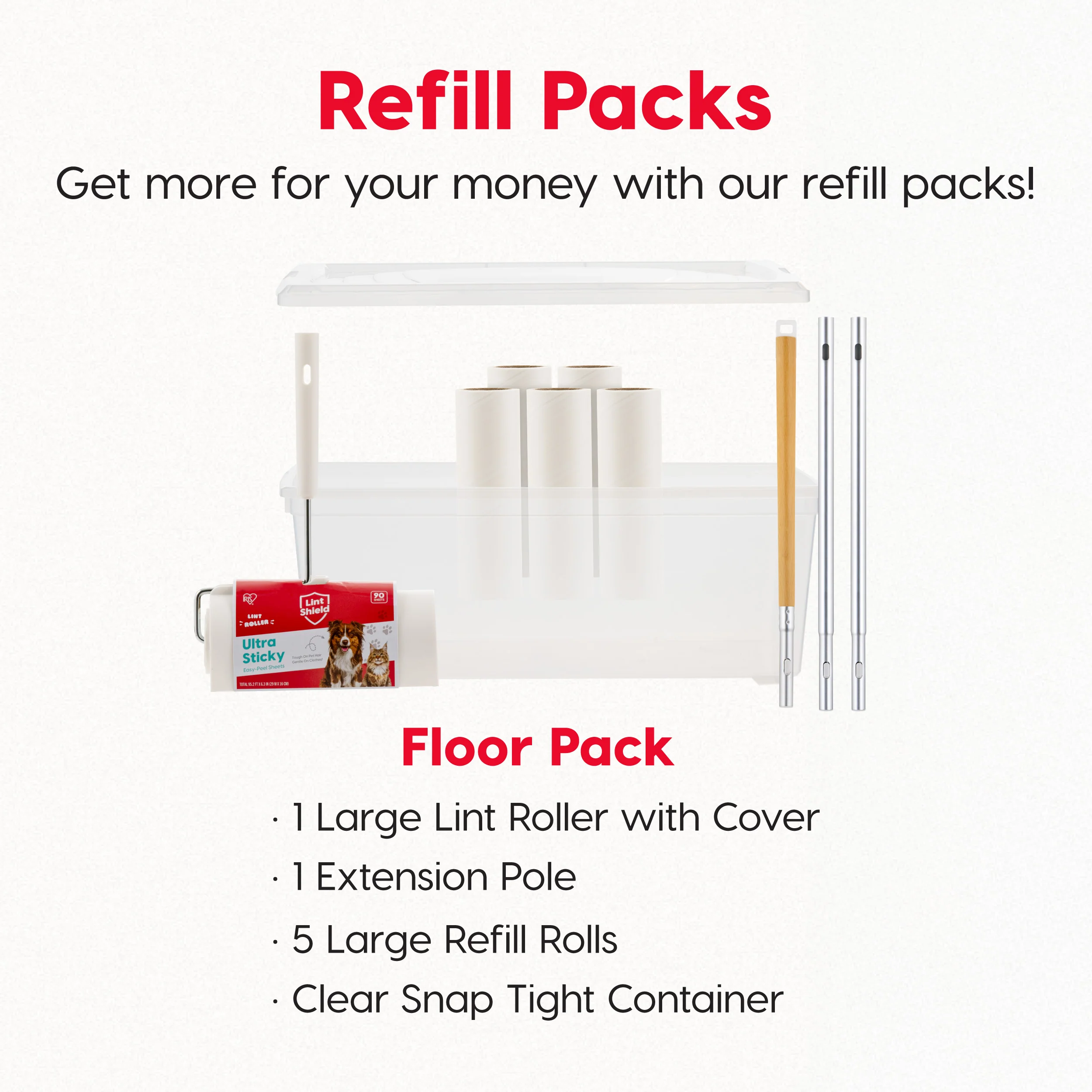Extra Sticky Large Lint Roller Floor Pack Comes With Storage Box, Refills, and Adjustable Wand - Image 2
