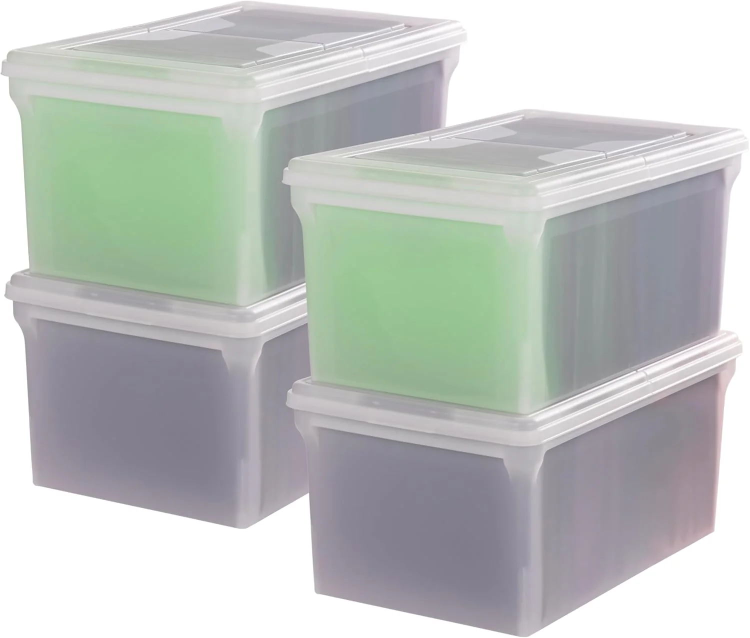 File Organizer w/Hinged Split Lid, Pearl 44 Qt. 4 Pack