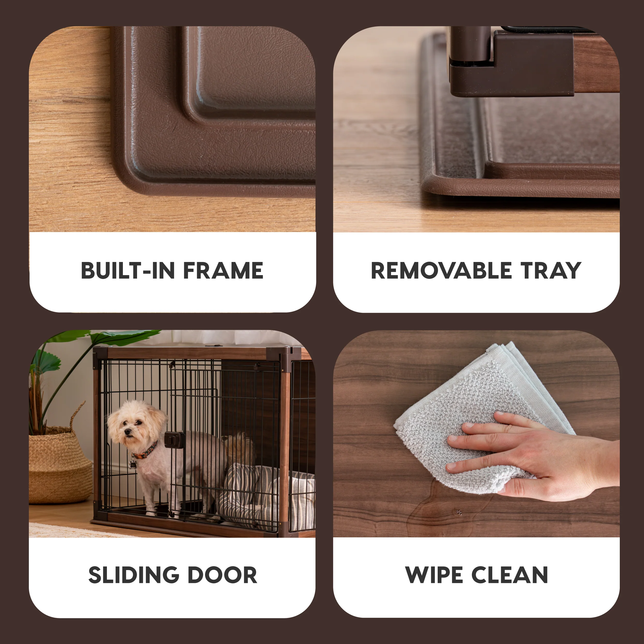 Furniture-Style Wooden Enclosed Pet Crate for Small Medium Dog, Dark Brown - Image 4