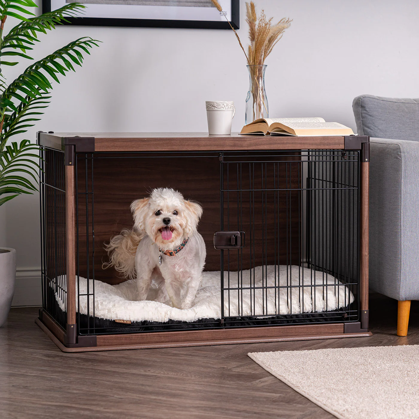 Furniture-Style Wooden Enclosed Pet Crate for Small Medium Dog, Dark Brown - Image 6