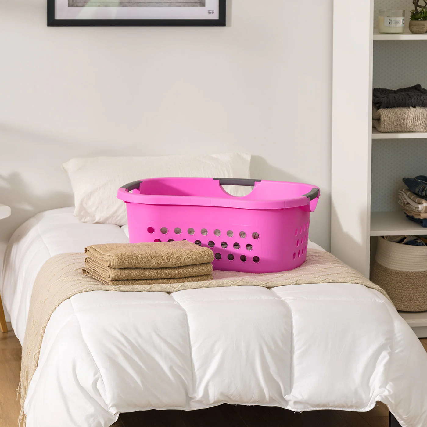 Hip Grip Laundry Basket – Large Pink Plastic Organizer with Comfort Handles, 3-Pack - Image 5