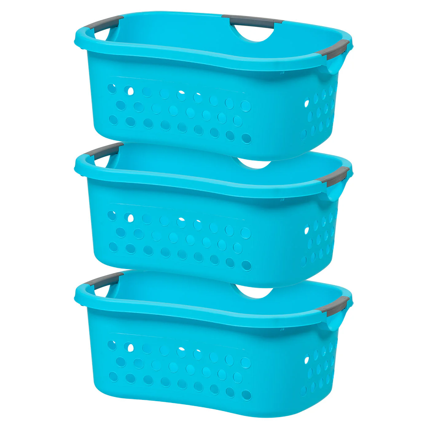 Hip Grip Laundry Basket – Large Teal Plastic Organizer with Comfort Handles, 3-Pack