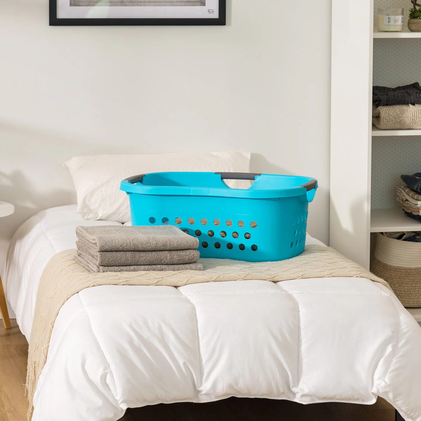 Hip Grip Laundry Basket – Large Teal Plastic Organizer with Comfort Handles, 3-Pack - Image 3