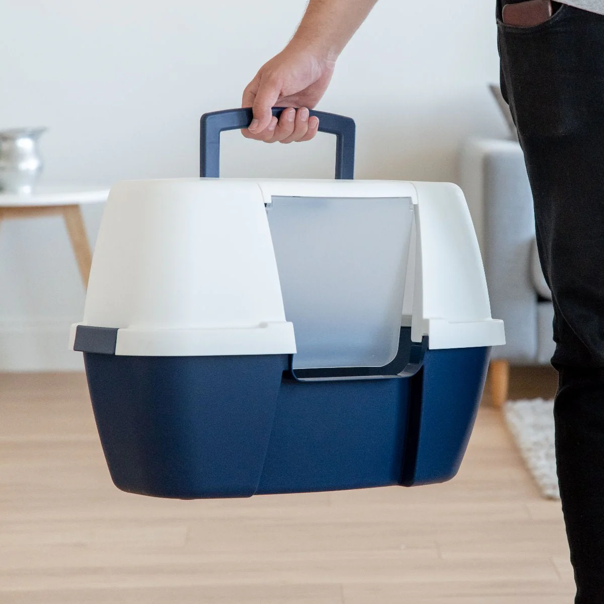 Hooded Corner Litter Box - Large, Navy - Image 3