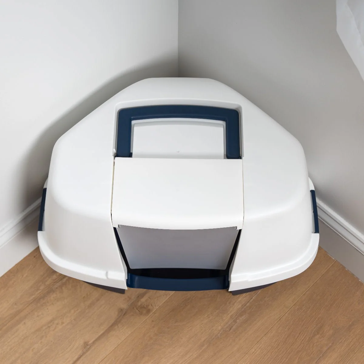 Hooded Corner Litter Box - Large, Navy - Image 5