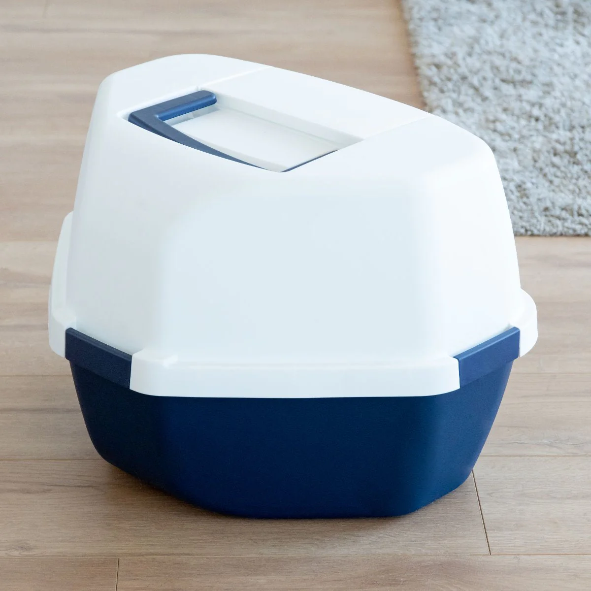Hooded Corner Litter Box - Large, Navy - Image 6