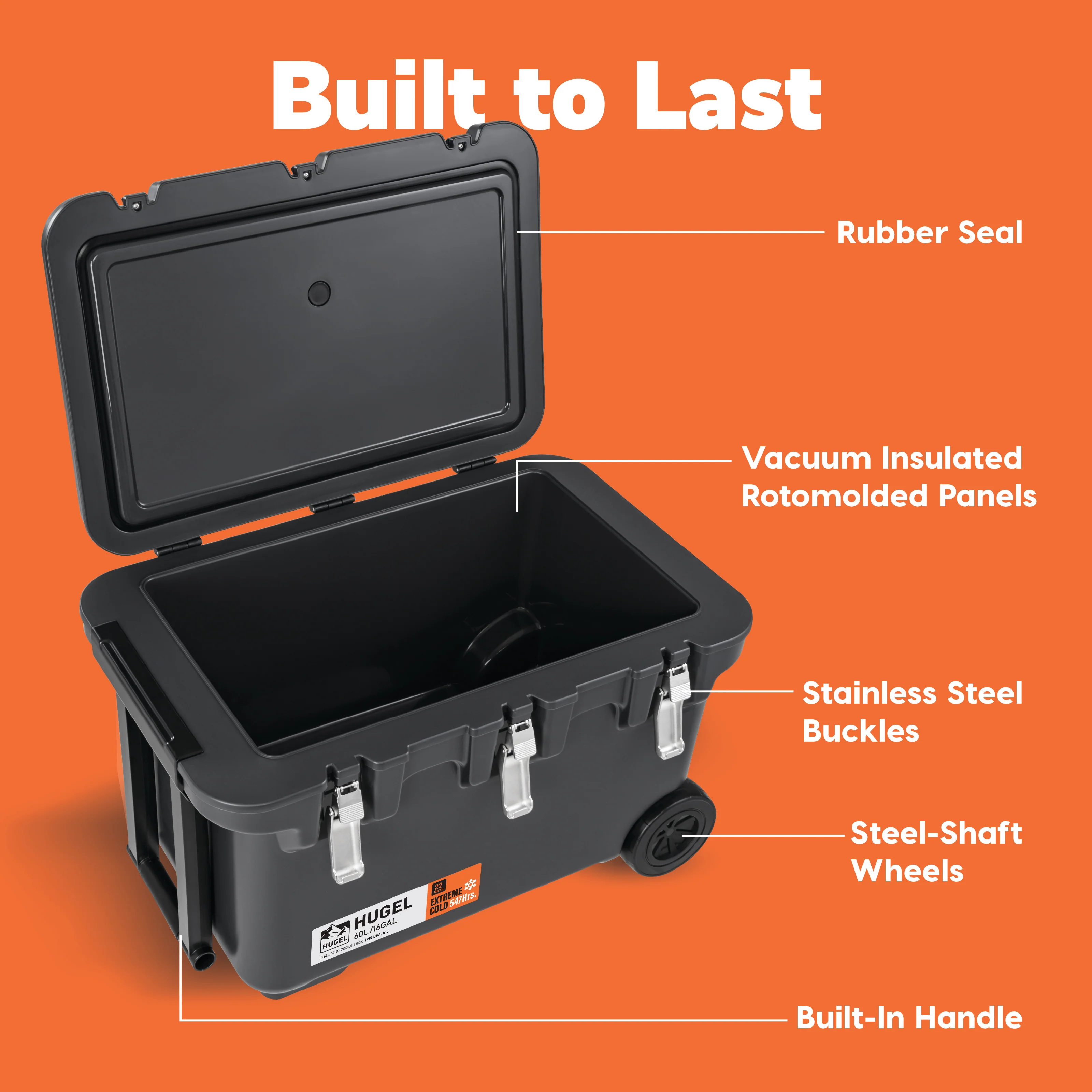 HUGEL 64QT Heavy Duty Lightweight Insulated Cooler with Wheels - Image 7