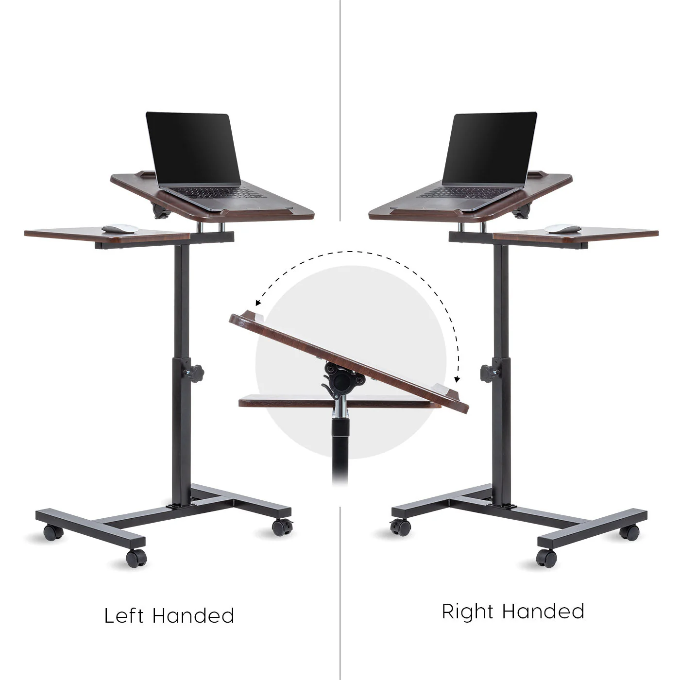 Laptop Cart Adjustable Height and Angle Table with Side Table, Brown - Image 10