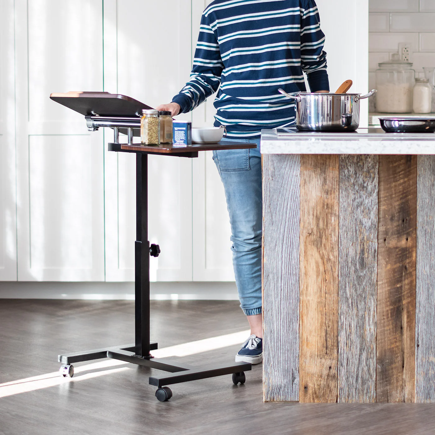 Laptop Cart Adjustable Height and Angle Table with Side Table, Brown - Image 4