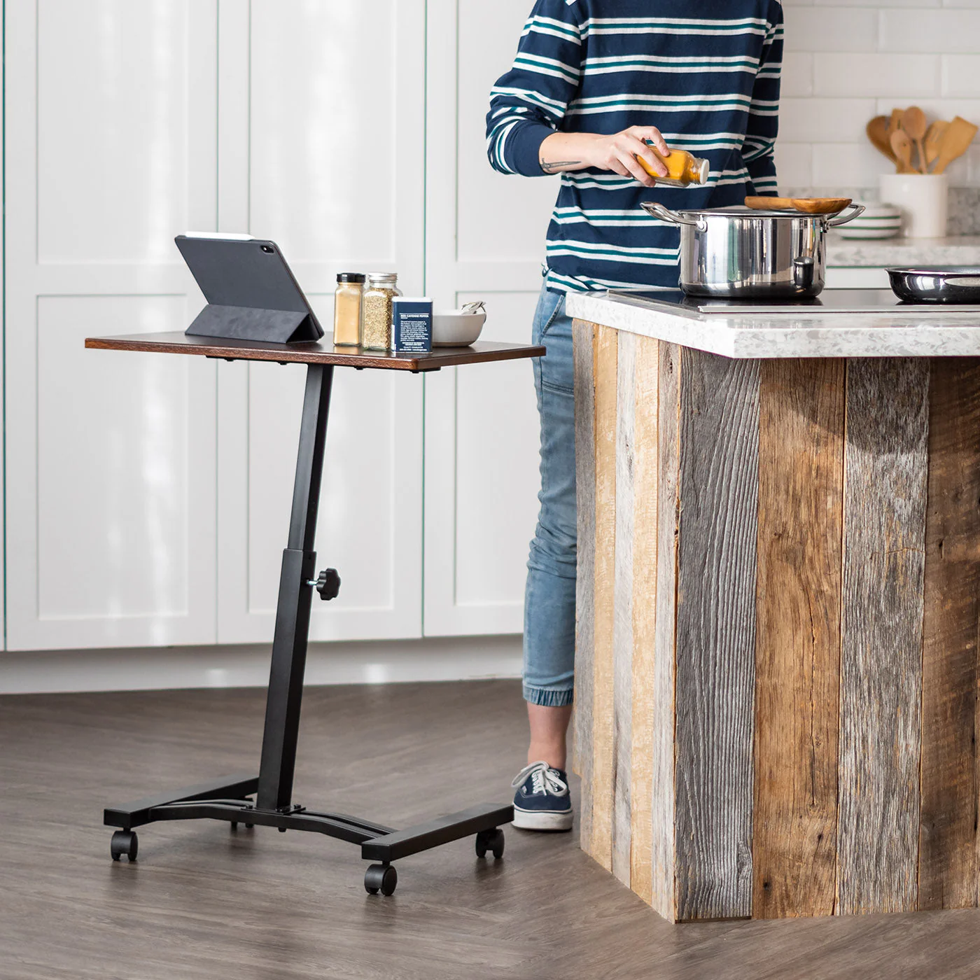 Laptop Cart Adjustable Height Table - Brown - Image 7