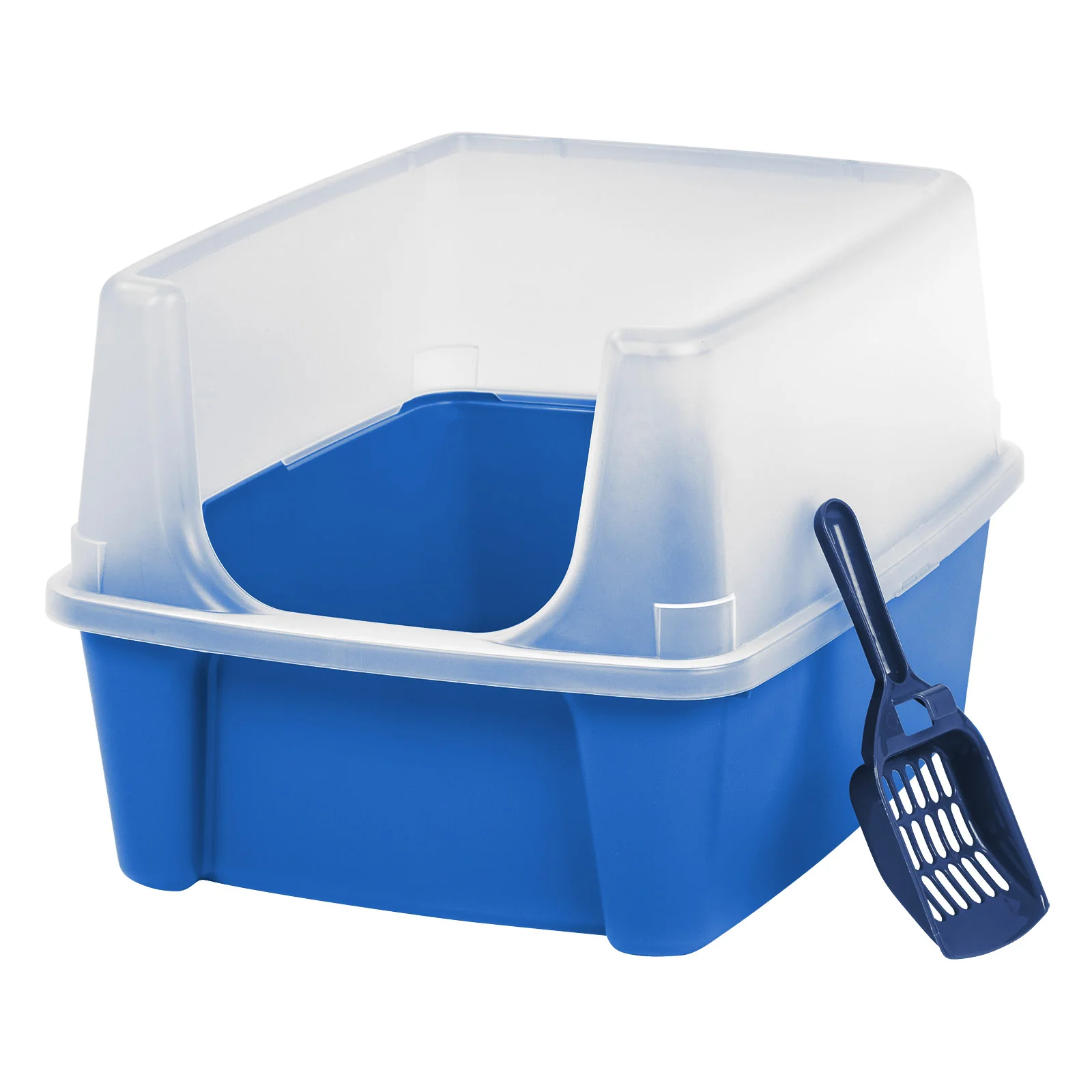 Large Cat Litter Box with Scatter Shield and Scoop, Open Top High Sided Cat Litter Pan, Blue - Image 2