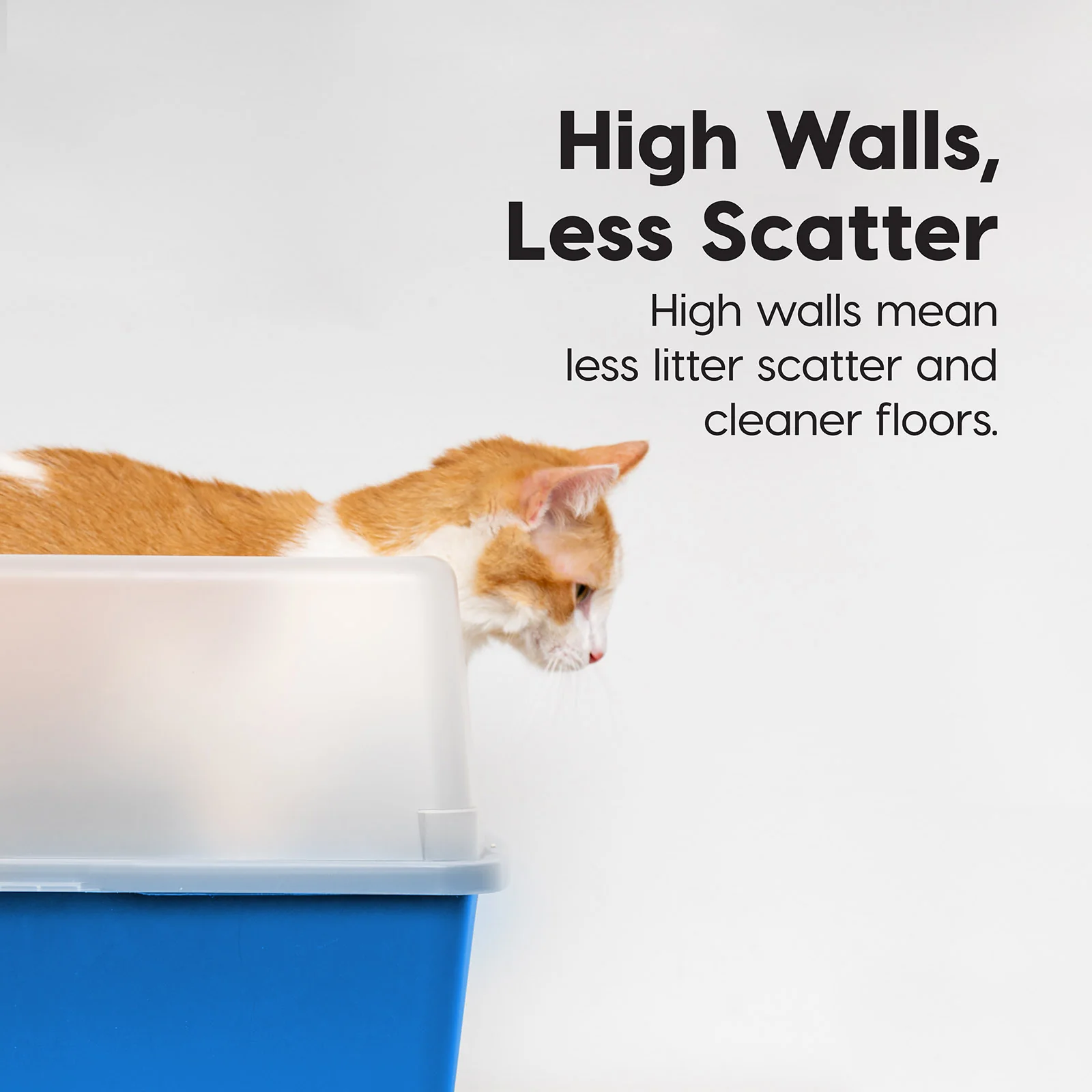 Large Cat Litter Box with Scatter Shield and Scoop, Open Top High Sided Cat Litter Pan, Blue - Image 3