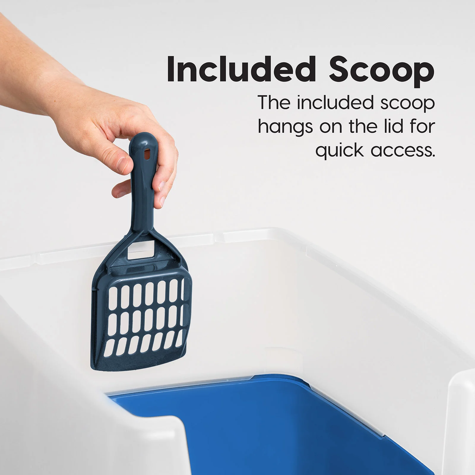 Large Cat Litter Box with Scatter Shield and Scoop, Open Top High Sided Cat Litter Pan, Blue - Image 4