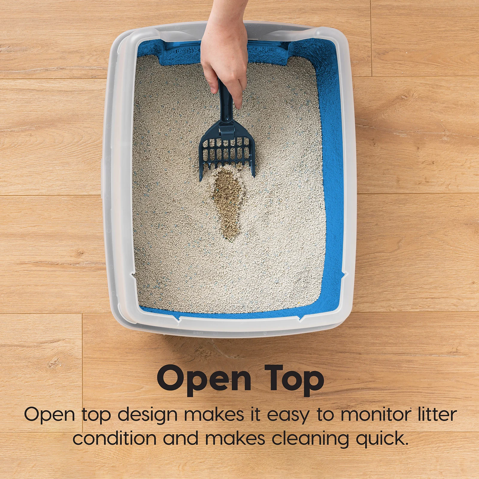 Large Cat Litter Box with Scatter Shield and Scoop, Open Top High Sided Cat Litter Pan, Blue - Image 6