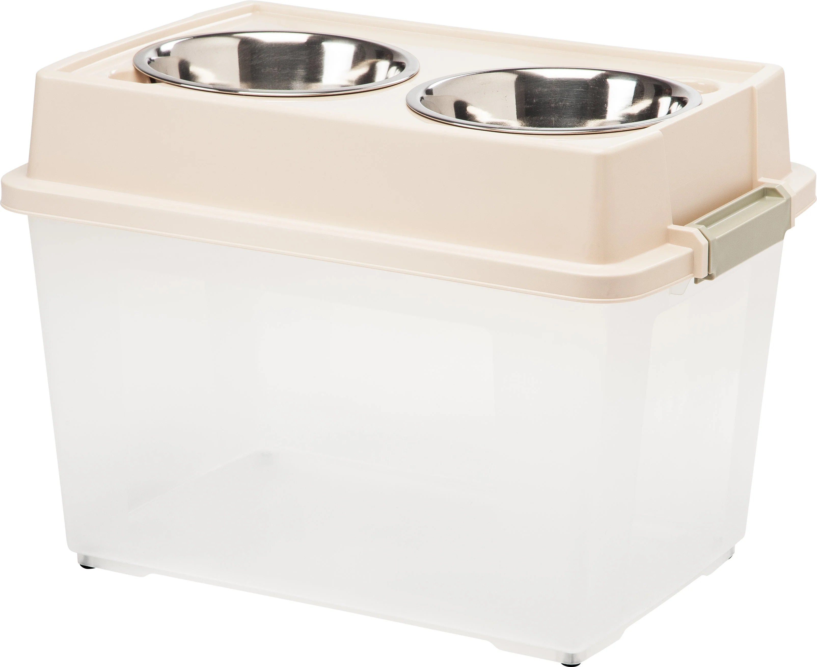 Large Elevated Feeder with Airtight Storage, Almond