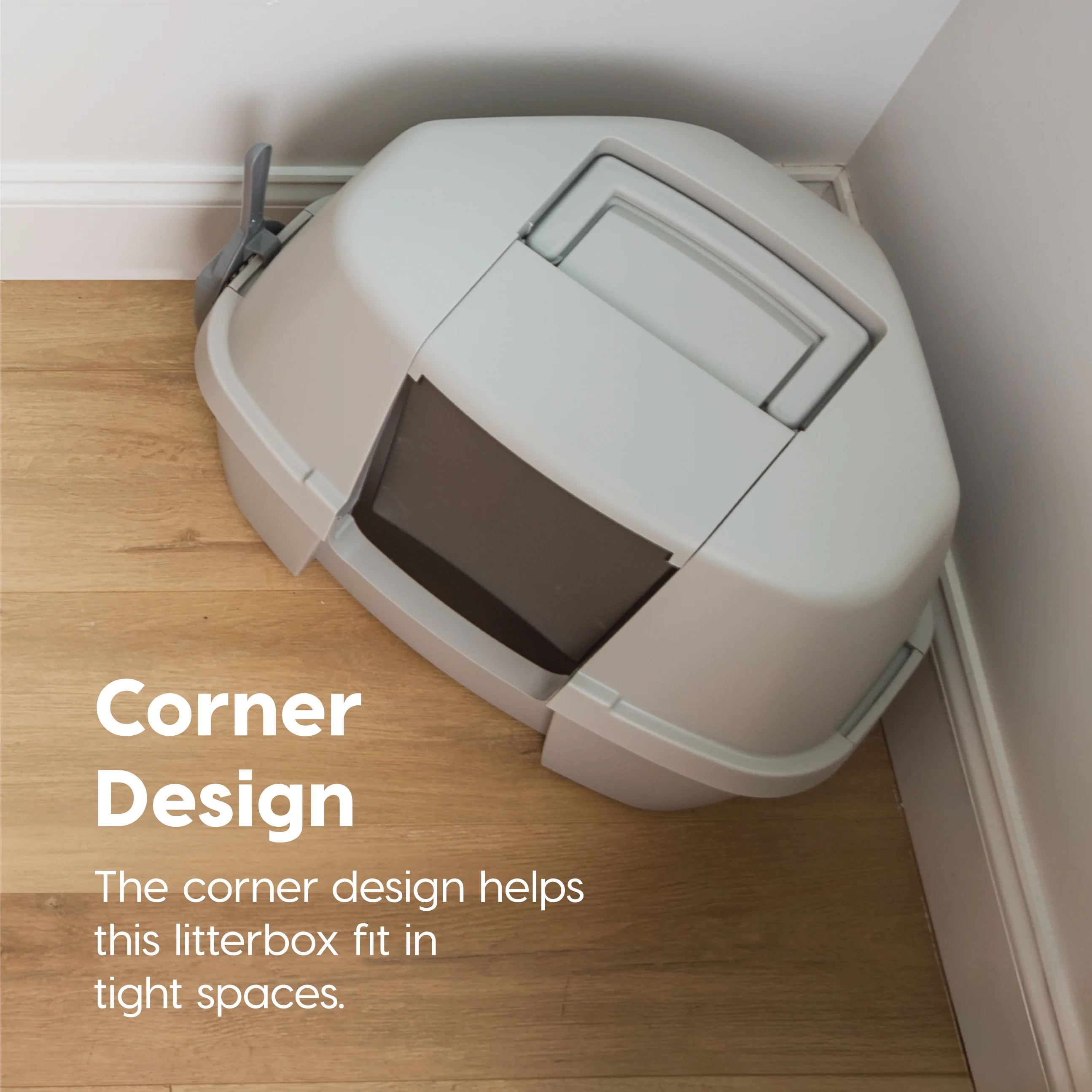 Large Hooded Corner Litter Box with Scoop, Gray - Image 11
