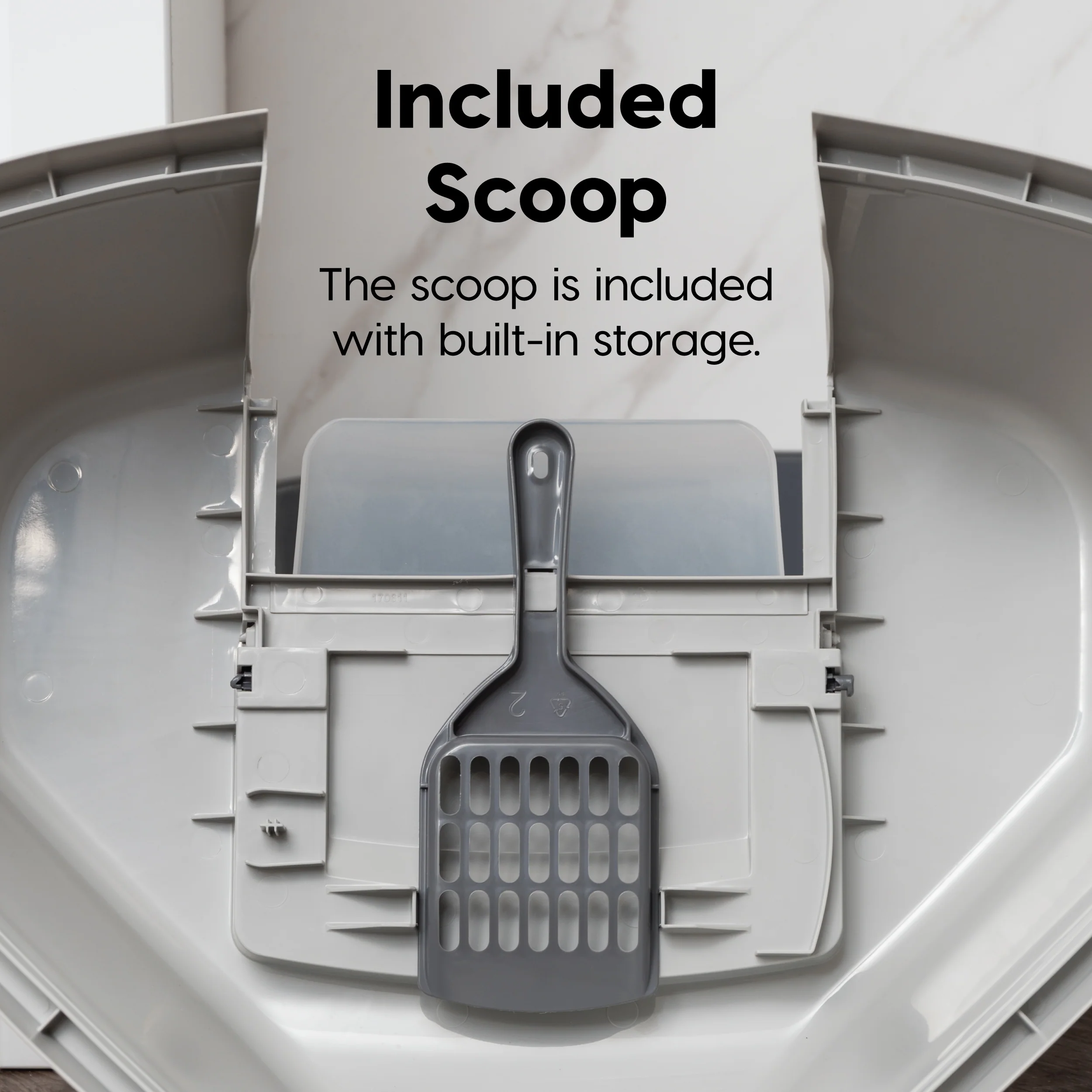 Large Hooded Corner Litter Box with Scoop, Gray - Image 12