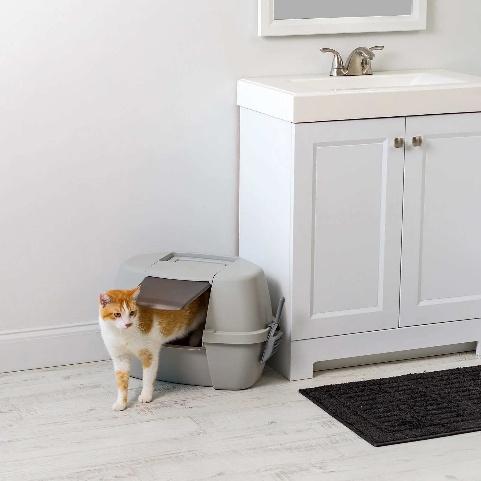 Large Hooded Corner Litter Box with Scoop, Gray - Image 13