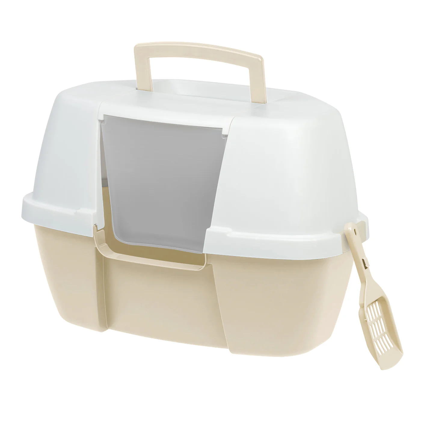Large Hooded Corner Litter Box with Scoop, Gray - Image 8