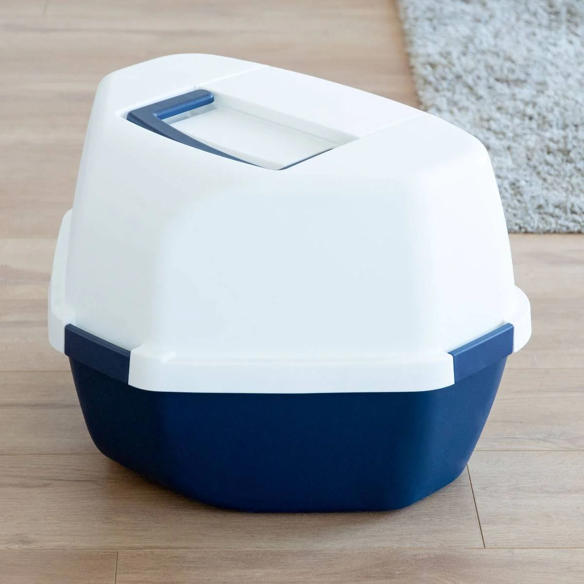 Large Hooded Corner Litter Box with Scoop, Navy - Image 5
