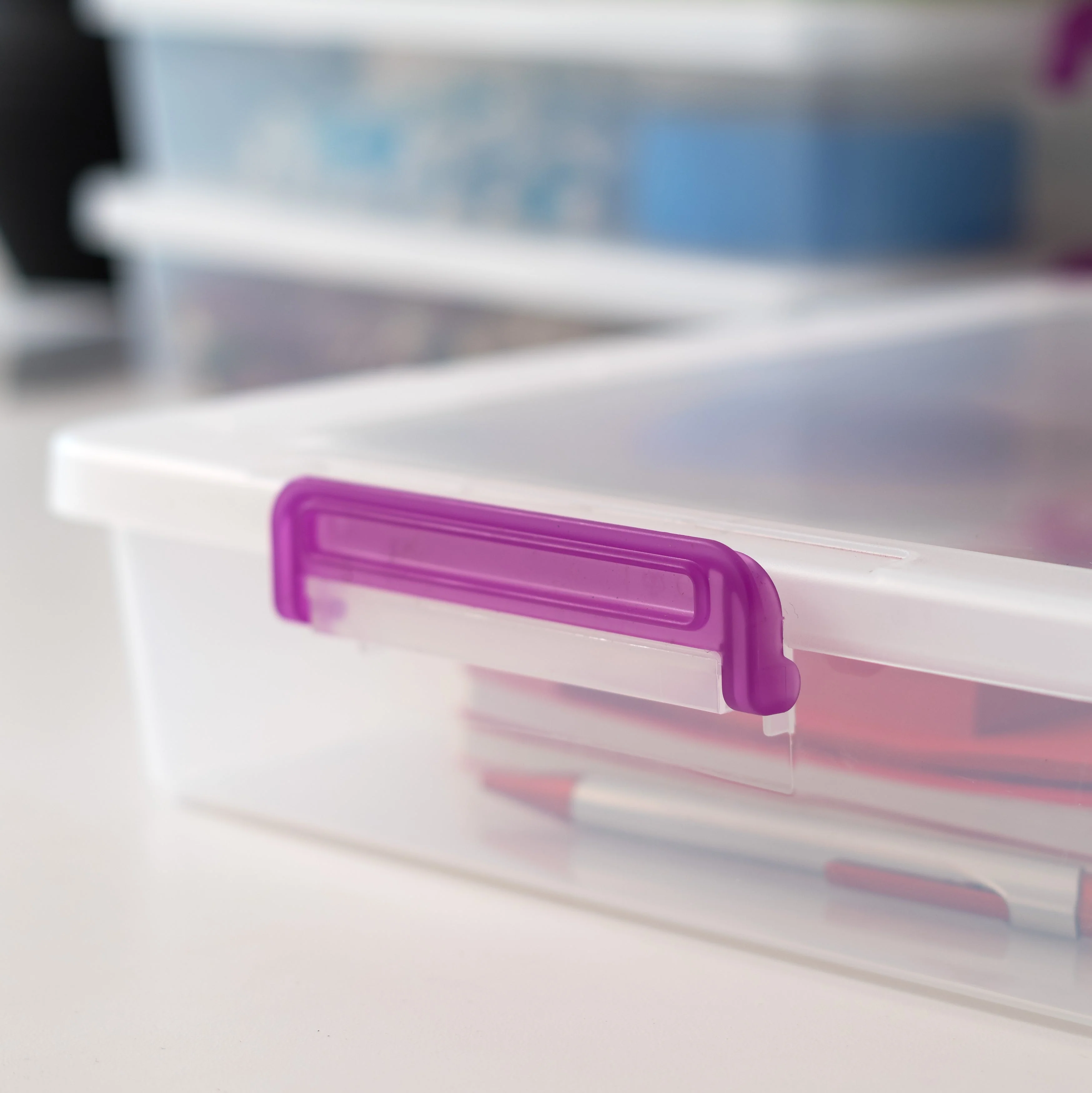Large Modular Latching Box - Purple Handle, 6 Pack, Clear - Image 3