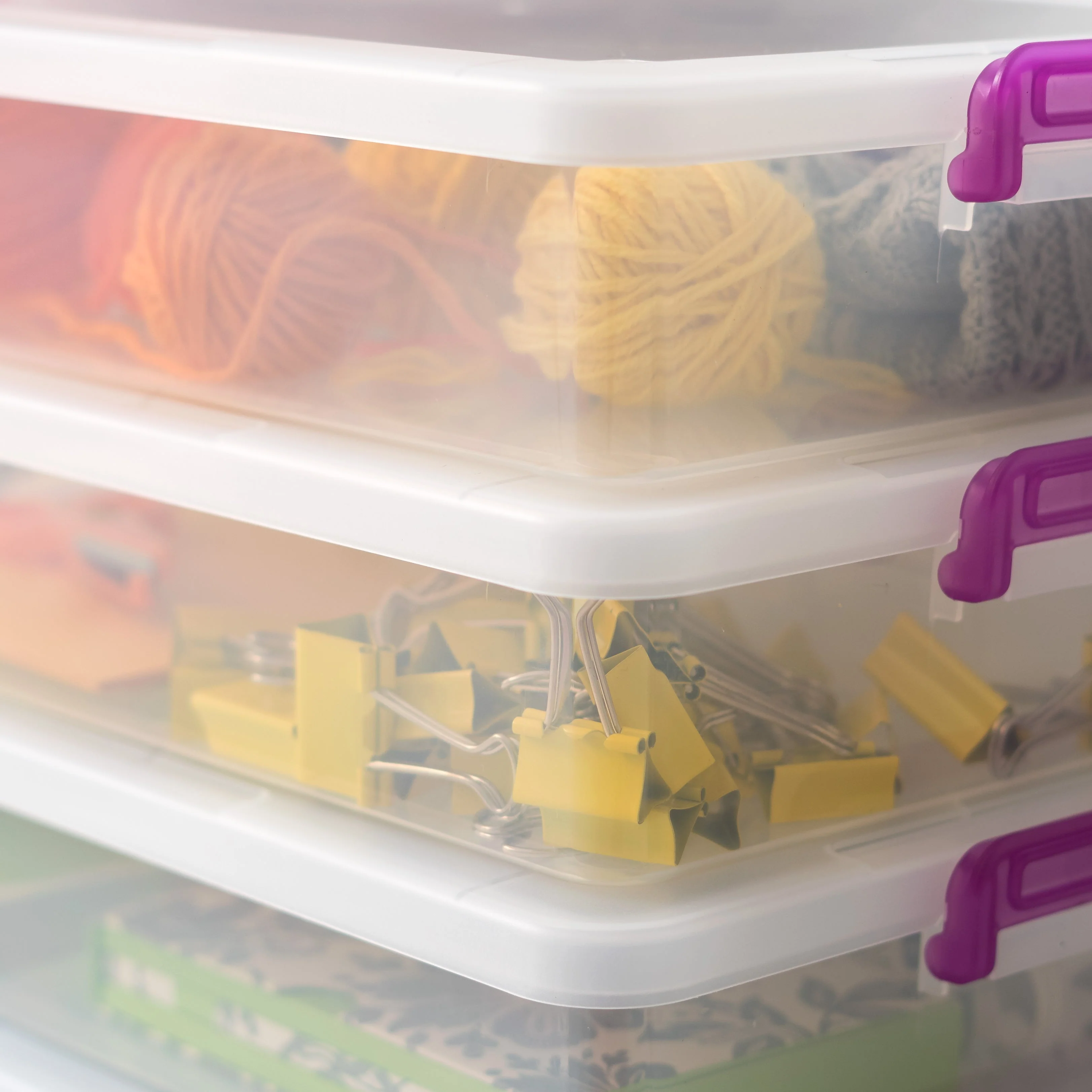Large Modular Latching Box - Purple Handle, 6 Pack, Clear - Image 4