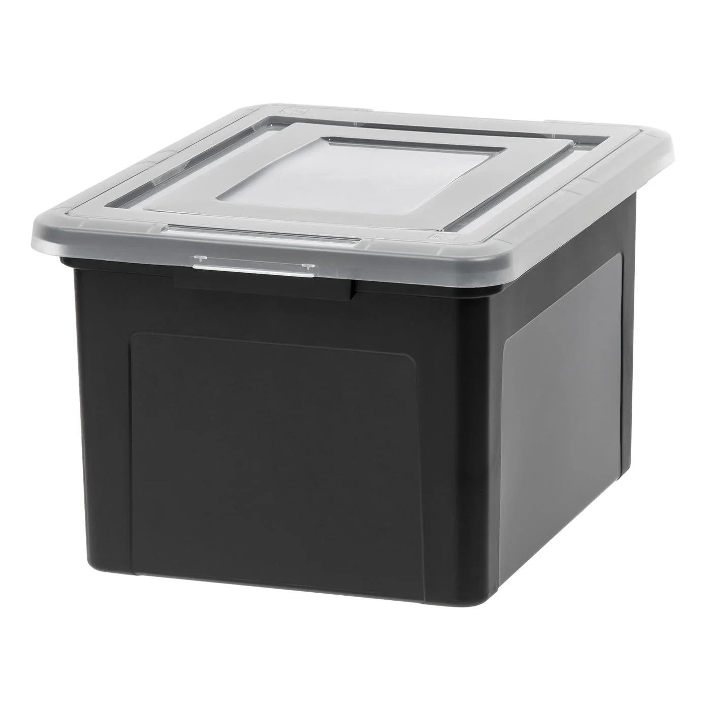 Letter & Legal Size Plastic Storage Bin Tote Organizing File Box with Durable and Secure Latching Lid, Stackable and Nestable, Black,580077