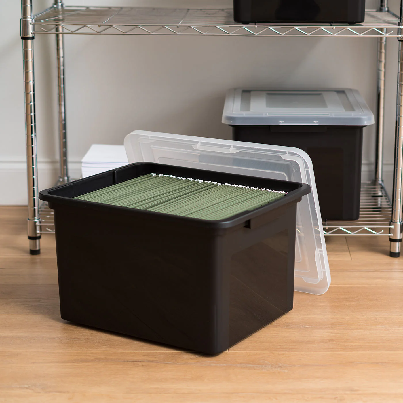 Letter & Legal Size Plastic Storage Bin Tote Organizing File Box with Durable and Secure Latching Lid, Stackable and Nestable, Black,580077 - Image 5