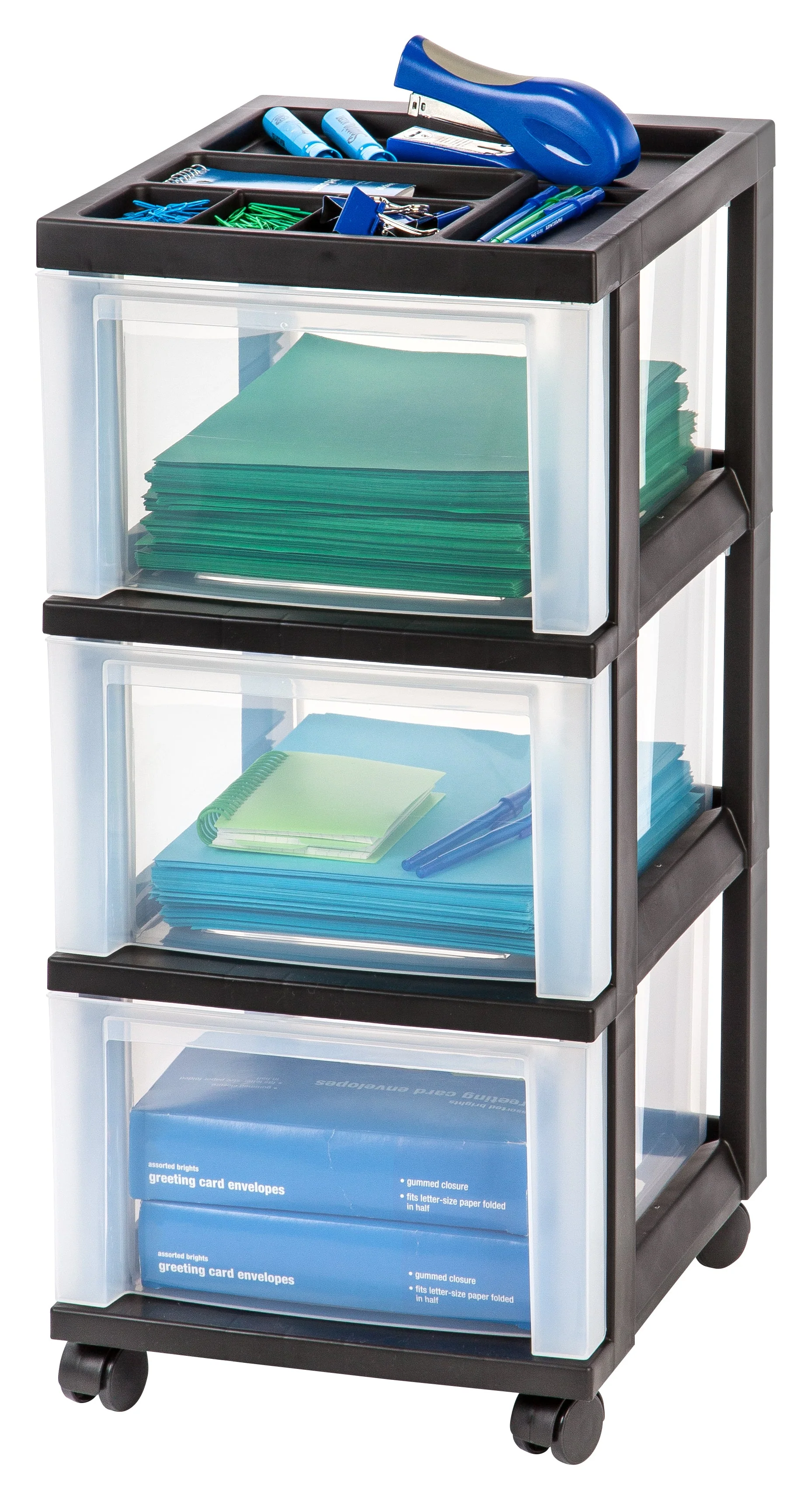 Medium 3-Drawer Cart with Organizer Top, Black - Image 3
