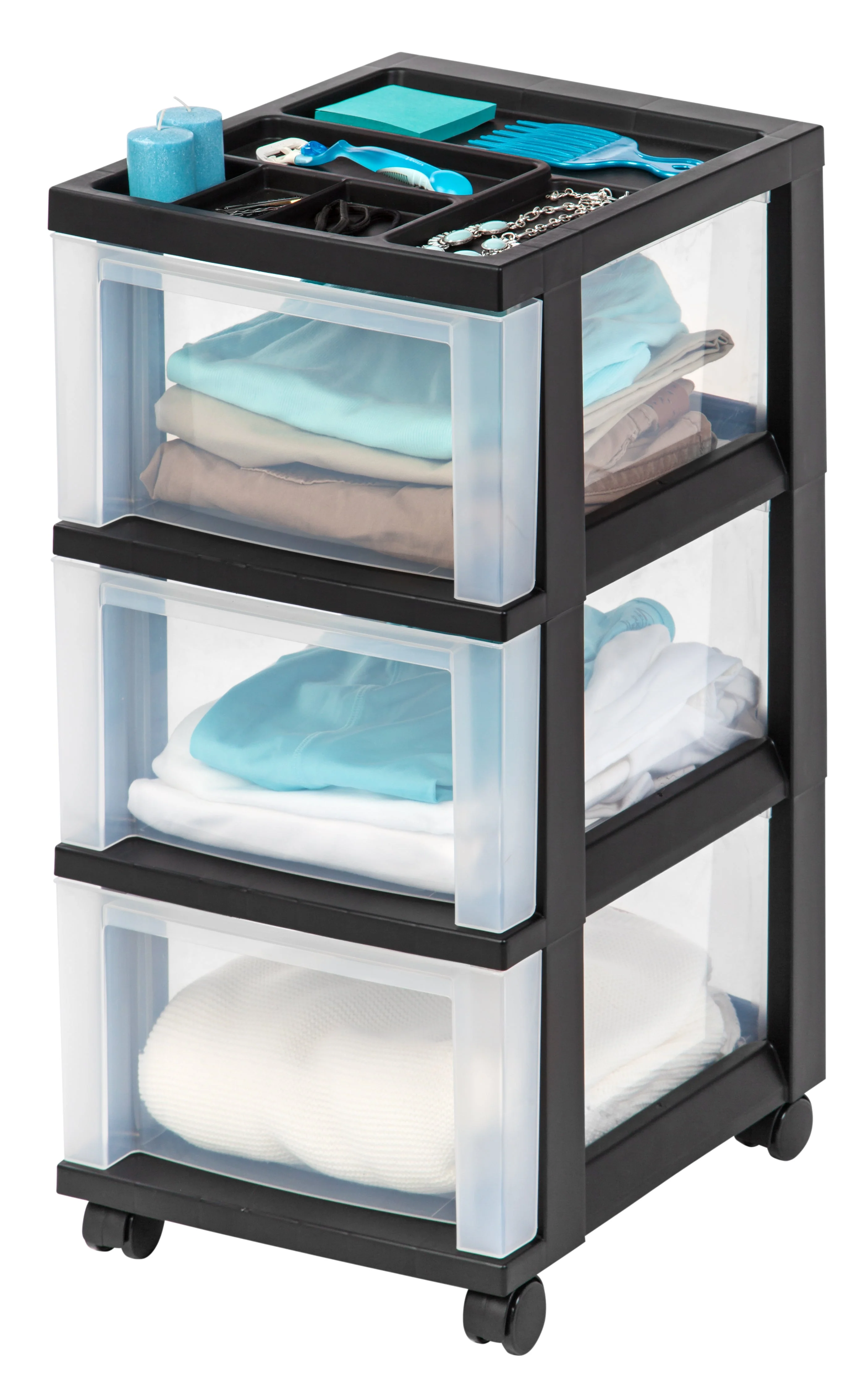 Medium 3-Drawer Cart with Organizer Top, Black - Image 4