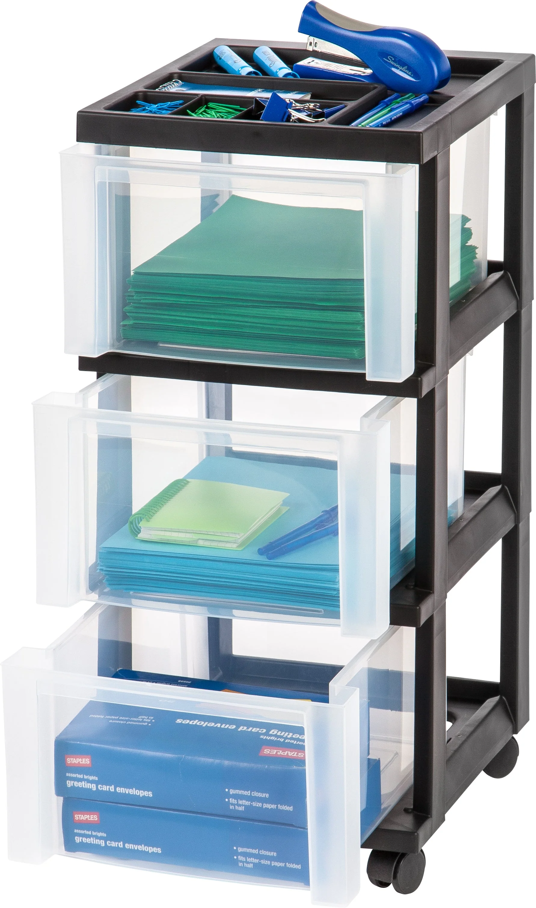 Medium 3-Drawer Cart with Organizer Top, Black - Image 6