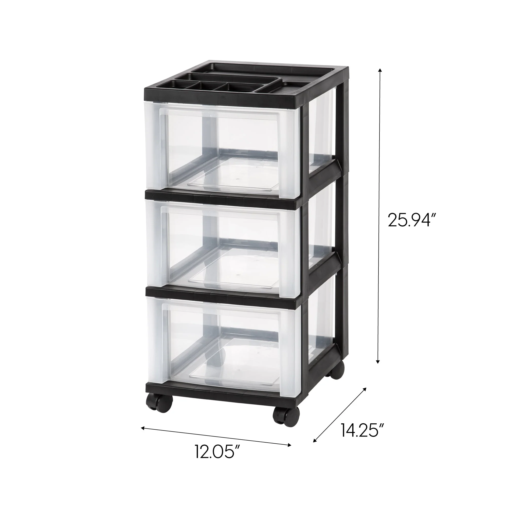 Medium 3-Drawer Cart with Organizer Top, Black - Image 7