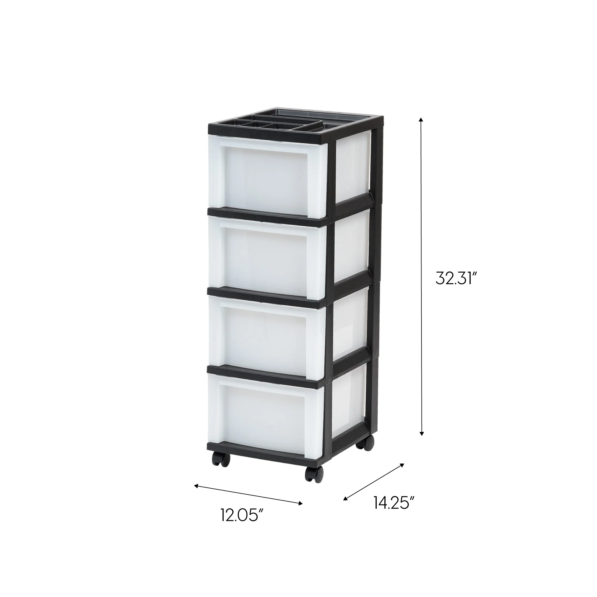 Medium 4-Drawer Cart with Organizer Top, Black/Pearl - Image 4