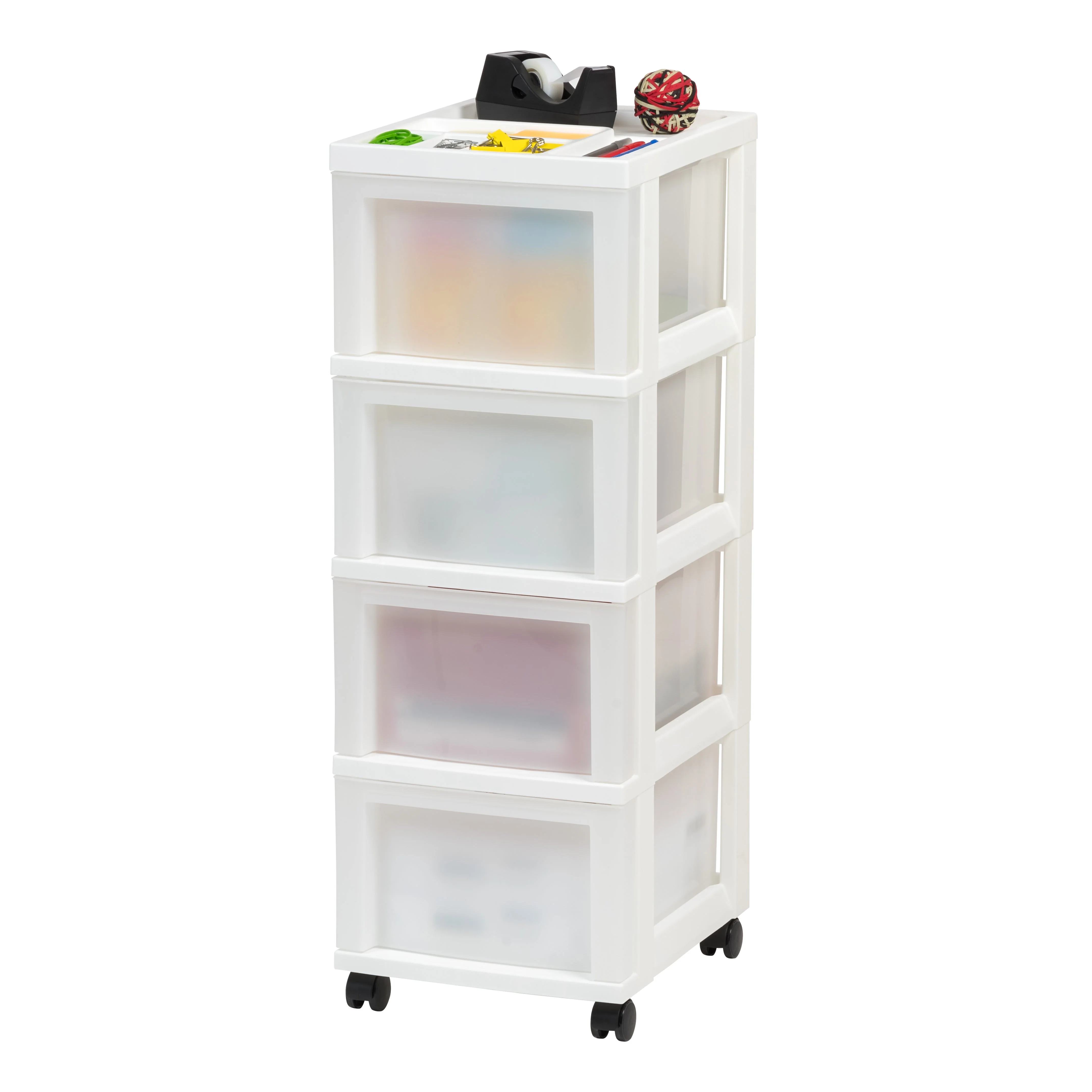 Medium 4-Drawer Cart with Organizer Top, White/Pearl - Image 4