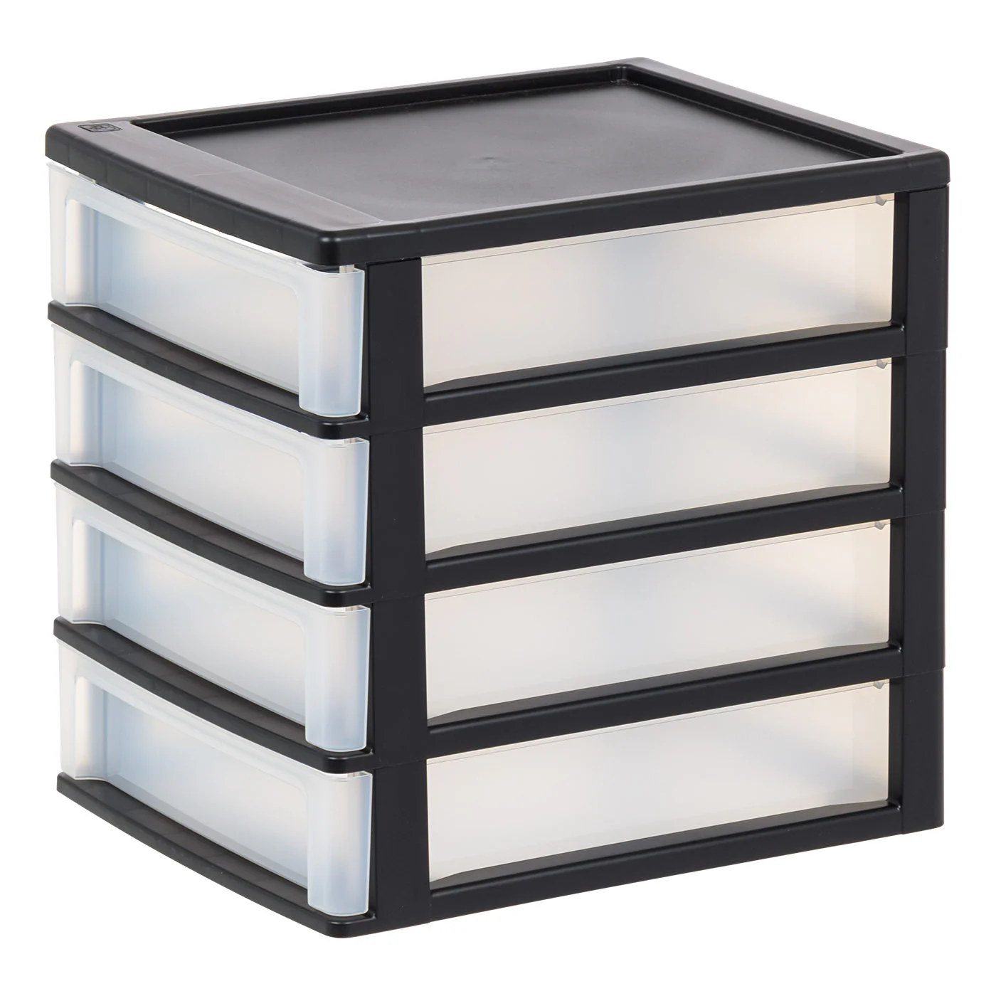 Medium 4-Drawer Compact Desktop Organizer, Stacking Desktop Unit, Black-Clear, Single Pk