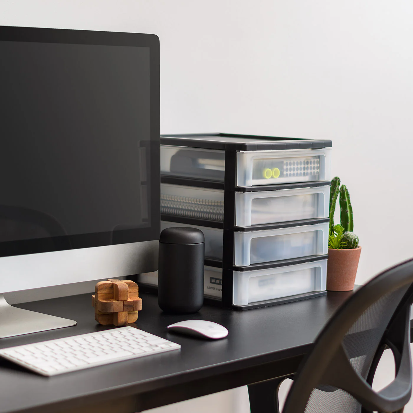 Medium 4-Drawer Compact Desktop Organizer, Stacking Desktop Unit, Black-Clear, Single Pk - Image 6