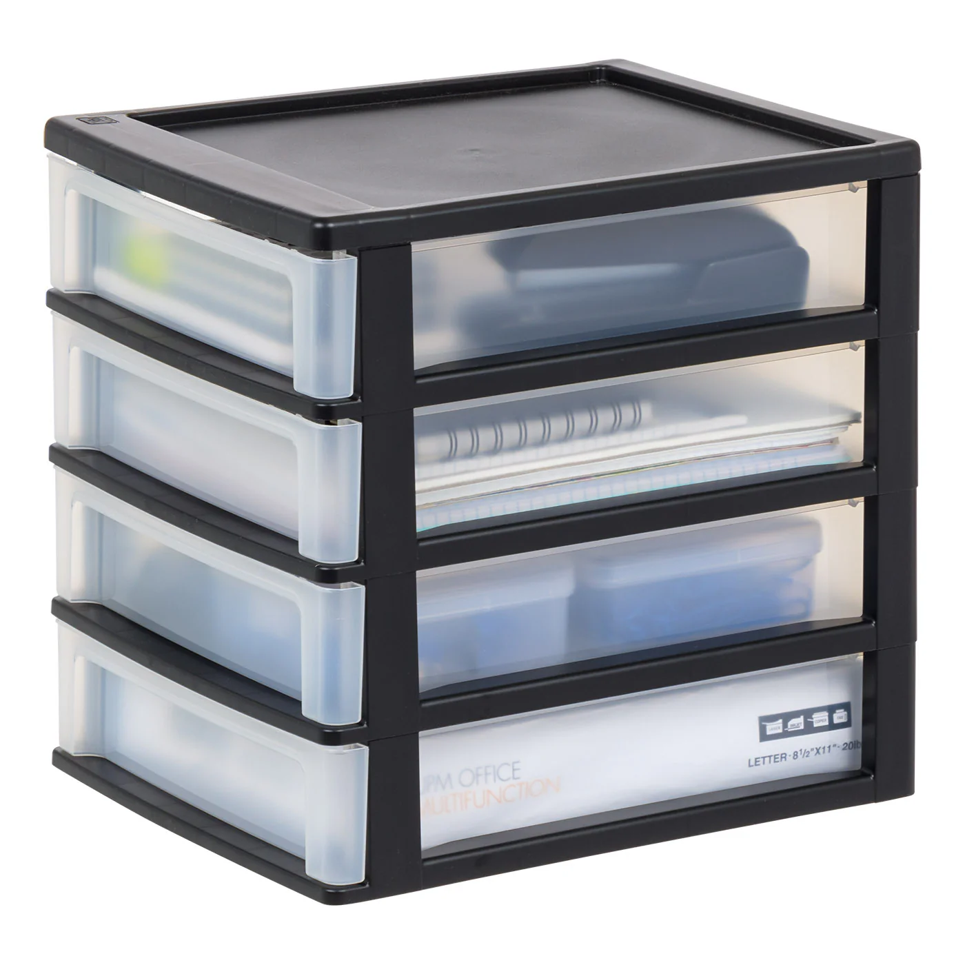 Medium 4-Drawer Compact Desktop Organizer, Stacking Desktop Unit, Black-Clear, Single Pk - Image 7