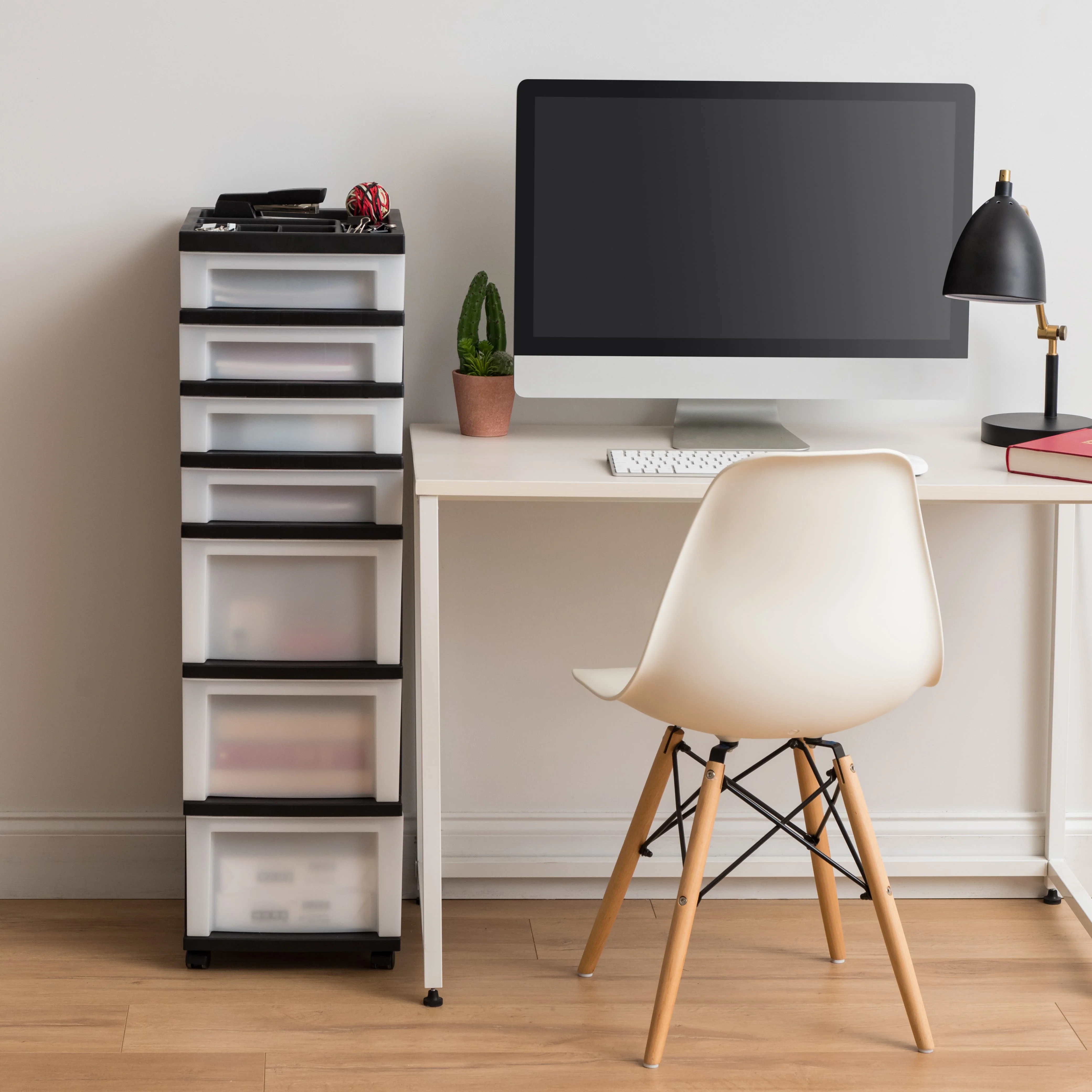 Medium 7-Drawer Storage Cart with Organizer Top, Black/Pearl - Image 4