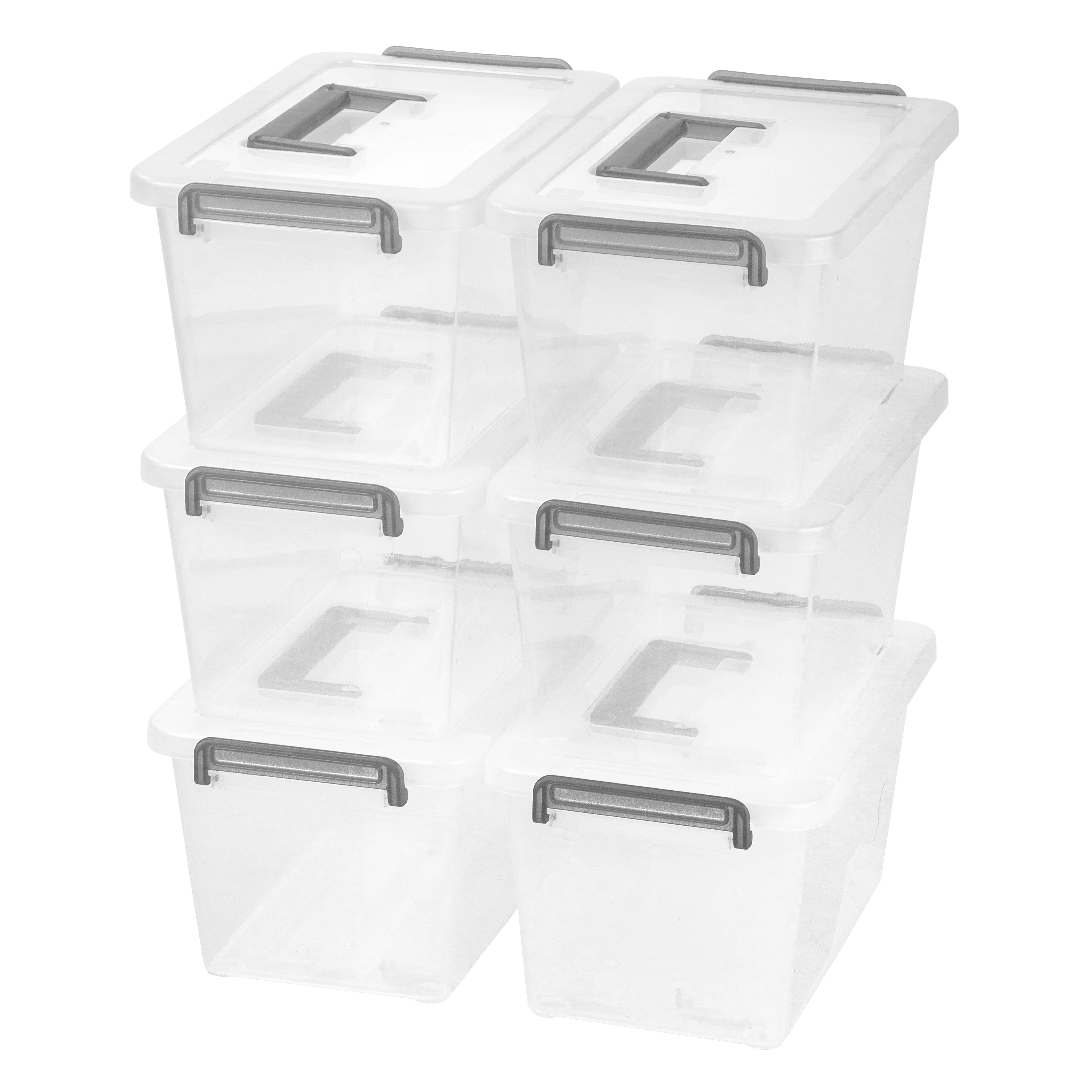 Medium Deep Modular Latching Box - Silver Handle, 6 Pack, Clear
