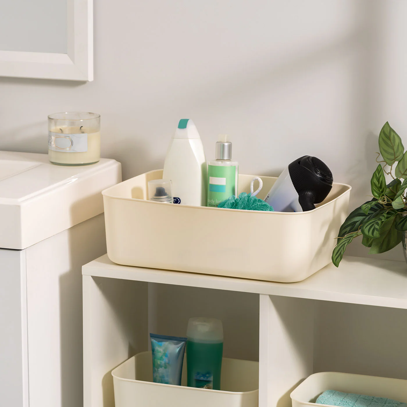 Medium Plastic Storage Organizer Basket, Off-White - Image 2
