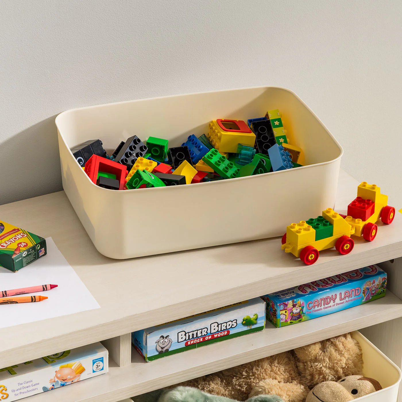Medium Plastic Storage Organizer Basket, Off-White - Image 5