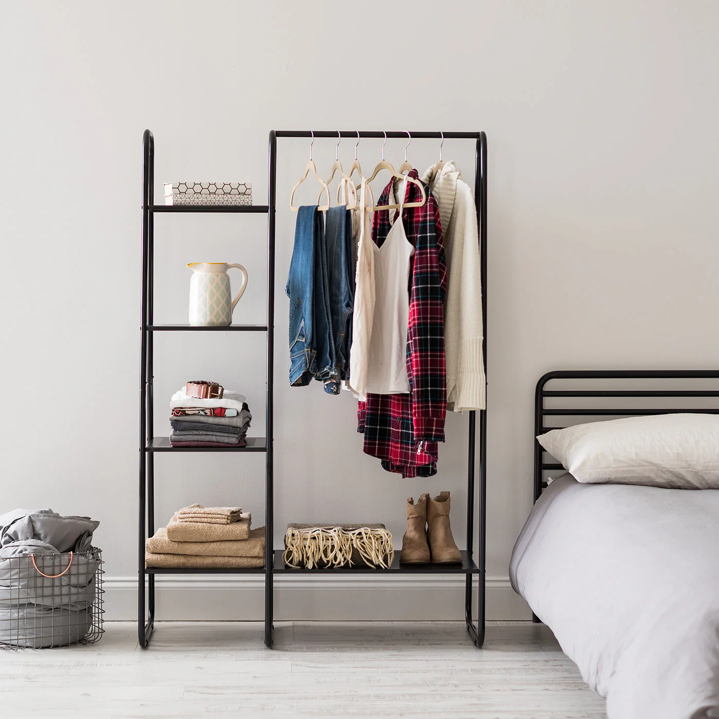 Metal Garment Rack with Metal Mesh Shelves - Image 3
