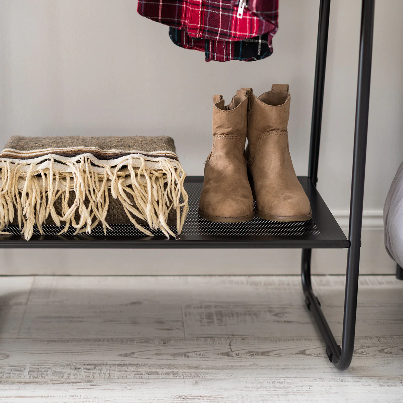 Metal Garment Rack with Metal Mesh Shelves - Image 4