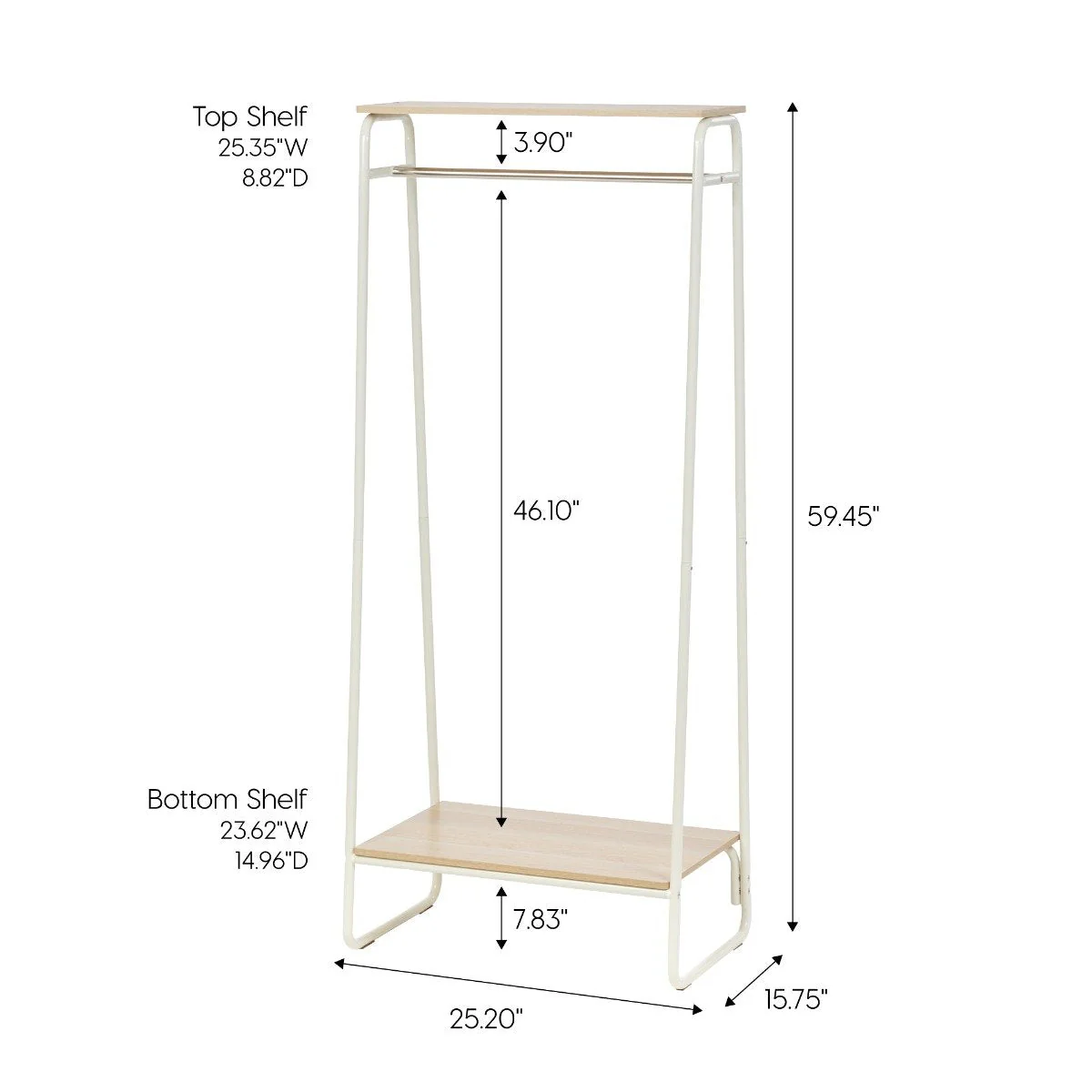 Metal Garment Rack with Wood Shelf - 2 Shelf - Image 10