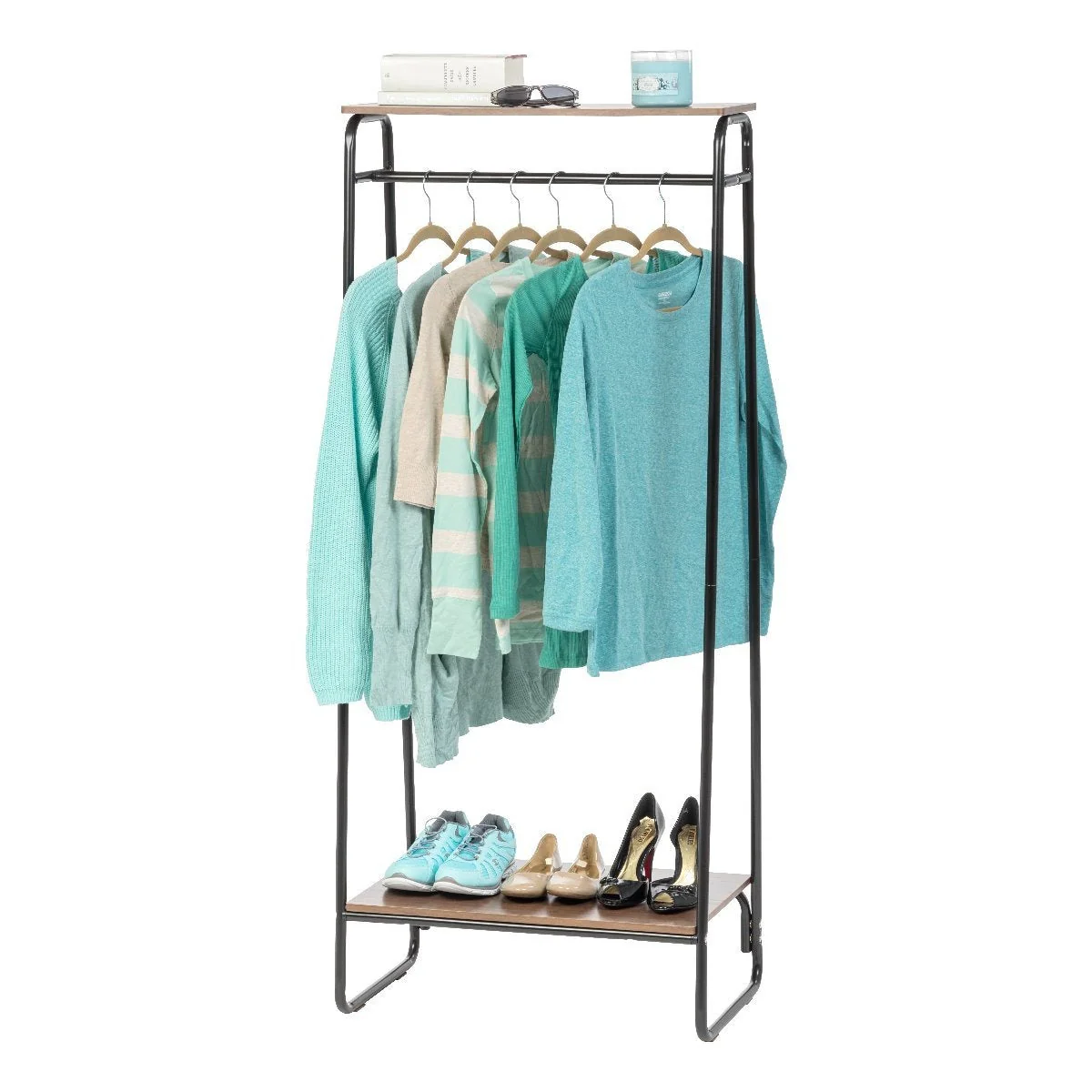 Metal Garment Rack with Wood Shelf - 2 Shelf - Image 2