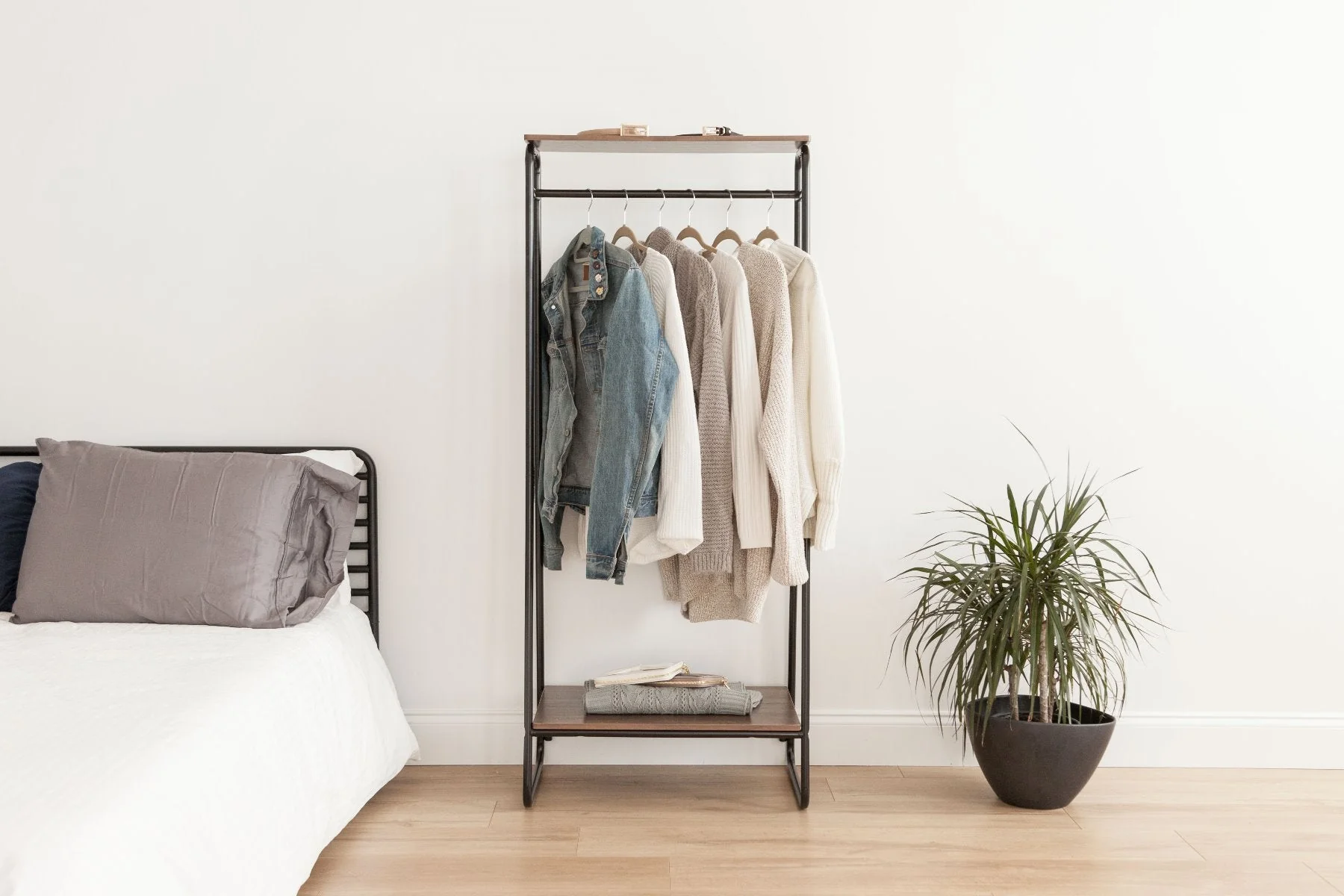 Metal Garment Rack with Wood Shelf - 2 Shelf - Image 3