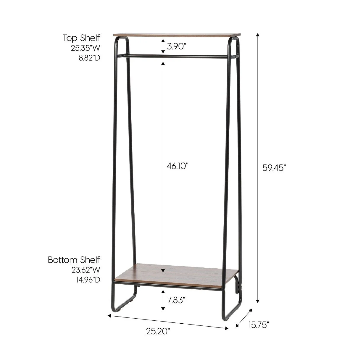 Metal Garment Rack with Wood Shelf - 2 Shelf - Image 5